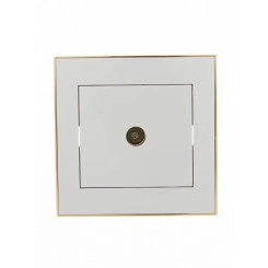 Розетка RAIN ТВ оконечная белая с боковой вставкой золото