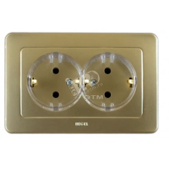 Розетка двойная скрытая с заземлением (стакан) золото Розетка двойная скрытая с заземлением (стакан) золото