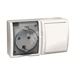 Simon15 Aqua Блок розетка с заземлением 16А 250В + выключатель 10А 250В IP54 белый Simon15 Aqua Блок розетка с заземлением 16А 250В + выключатель 10А 250В IP54 белый