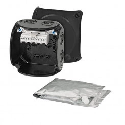 Коробка клеммная с компаундом 104х104х70 мм IP68 500мл 7хМ20/M25 5-пол. 1.5-4кв.мм черная Коробка клеммная с компаундом 104х104х70 мм IP68 500мл 7хМ20/M25 5-пол. 1.5-4кв.мм черная