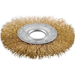 Кордщетка дисковая прямая, посадочный диаметр 22.2 мм, латунированная волнистая проволока 150 мм Кордщетка дисковая прямая, посадочный диаметр 22.2 мм, латунированная волнистая проволока 150 мм