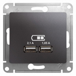 Розетка GLOSSA USB 5В/2100мА 2х5В/1050мА механизм графит
