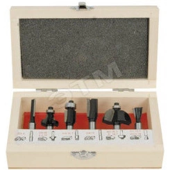 Фрезы по дереву кромочные, набор 12 шт, деревянный бокс, хвостовик 8 мм