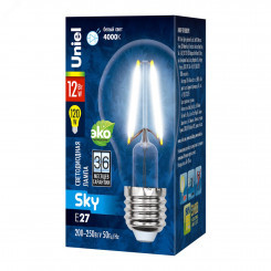 Лампа светодиодная Форма A прозрачная Серия Sky Белый свет (4000K) LED-A60-12W/4000K/E27/CL PLS02WH