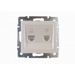 Розетка RAIN компьютерная + телефон жемчужно-белый перламутр механизм