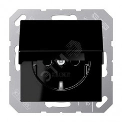 Штепсельная розетка SCHUKO одинарная, с заземлением, с крышкой, без шторок, 16A, 250В (механизм + накладка, без рамки). Серия A500 Материал- дуропласт Цвет- черный Штепсельная розетка SCHUKO одинарная, с заземлением, с крышкой, без шторок, 16A, 250В (механизм + накладка, без рамки). Серия A500 Материал- дуропласт Цвет- черный