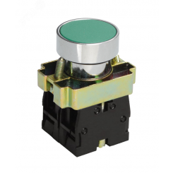 Выключатель кнопочный LAY5-BA35, зелёный, 1НО+1НЗ, цилиндр, хром, без подсветки, d22мм  (ЭТ)