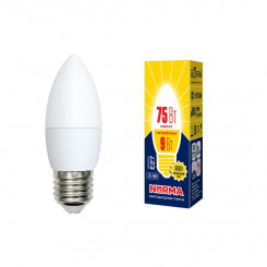 Лампа светодиодная LED-C37-9W/WW/E27/FR/NR Форма свеча, матовая. Серия Norma. Теплый белый свет (3000K). Картон. ТМ Volpe