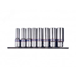 Набор глубоких торцевых головок 3/8', шестигранные, 10-19 мм, 8 предметов Набор глубоких торцевых головок 3/8', шестигранные, 10-19 мм, 8 предметов