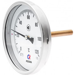 Термометр биметаллический осевой БТ-51.220 0...12 С 1/2' кл.1.5 коррозионностойкий 100мм готовый к  гидрозаполнению (00000030811)