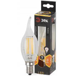 Лампа светодиодная филаментная F-LED BXS-7W-827-E14 (филамент, свеча на ветру, 7Вт, тепл, E14 (10/100/2800) ЭРА (Б0027944)