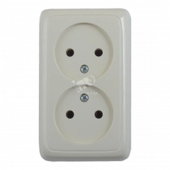 Розетка двойная наружная с изоляционной пластиной слоновая кость (РА16-143-01)