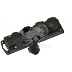 Беларусь Розетка тройная переносная каучук с защитными крышками 2P+E 1х16А IP45 Беларусь Розетка тройная переносная каучук с защитными крышками 2P+E 1х16А IP45