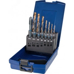 Набор метчиков машинных BLUE RING и сверл HSS-E V3, DIN 371/376, Тип B, 14 пр., M3-M12, DIN 338 тип N d 2.5-10.2 мм