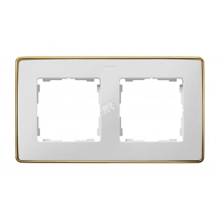 Рамка 2 поста белая основание золото