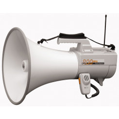 Мегафон наплечный с выносным микрофоном, со свистком, 30W, дальность 800м/ свистка 800м