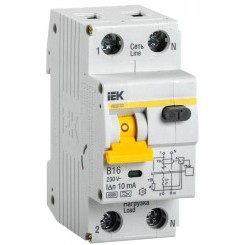Выключатель автоматический дифференциального тока 2п (1P+N) B 16А 10мА тип A 6кА АВДТ-32 IEK MAD22-5-016-B-10