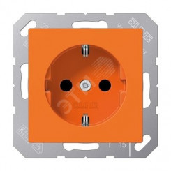 Штепсельная розетка SCHUKO одинарная, с заземлением, без шторок, 16A, 250В  (механизм + накладка, без рамки). Серия A500  Материал- термопласт  Цвет- оранжевый