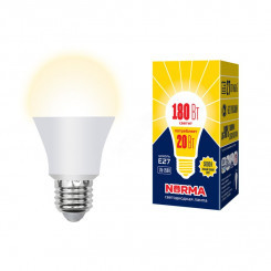 Лампа светодиодная LED-A65-20W/WW/E27/FR/NR Форма A, матовая. Серия Norma. Теплый белый свет (3000K). Картон. ТМ Volpe