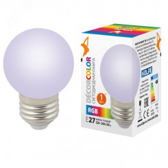 Лампа декоративная светодиодная форма шар матовая RGB LED-G45-1W/RGB/E27/FR/С Картон ТМ Volpe