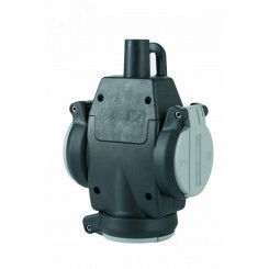 Тройник из натуральной резины кабельный с крышками IP54 16A 2P+E 250V, чёрный/серый Тройник из натуральной резины кабельный с крышками IP54 16A 2P+E 250V, чёрный/серый