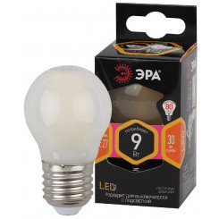 Лампа светодиодная F-LED P45-9w-827-E27 frost  (филамент, шар мат, 9Вт, тепл, E27) (10/100/3600) ЭРА