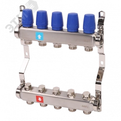 Коллекторная группа с ручными регулировочными клапанами 1' х 5 выходов 3/4' НР евроконус Коллекторная группа с ручными регулировочными клапанами 1' х 5 выходов 3/4' НР евроконус