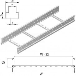 Кабельный лоток лестничного типа серии LIGHT, толщина - 1 мм, кратность - 6м, HD - Оцинкованная сталь (методом горячего цинкования)