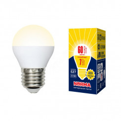 Лампа светодиодная LED-G45-7W/WW/E27/FR/NR . Форма шар, матовая. Серия Norma. Теплый белый свет (3000K). Картон. ТМ Volpe