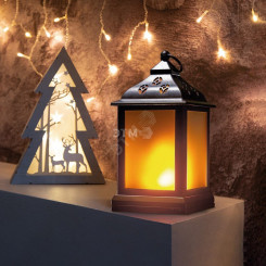 Декоративный домашний фонарь 11х11х22,5 см, черный корпус, теплый белый цвет свечения с эффектом пламени свечи NEON-NIGHT