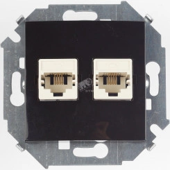 Розетка компьютерная двойная RJ45 категория 5е черный глянец