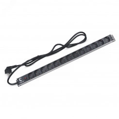 Блок евророзеток для 19' шкафов, 13 розеток, фильтр, 16 A, без выключателя, шнур 2м, алюминиевый корпус, немецкий стандарт Блок евророзеток для 19' шкафов, 13 розеток, фильтр, 16 A, без выключателя, шнур 2м, алюминиевый корпус, немецкий стандарт