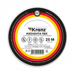 Изолента ПВХ KRANZ 0.13х15 мм, 25 м, белая 5шт