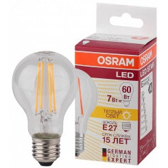 Лампа светодиодная LED 7Вт Е27 FILAMENT CLA60, тепло-бел, прозр. OSRAM Лампа светодиодная LED 7Вт Е27 FILAMENT CLA60, тепло-бел, прозр. OSRAM