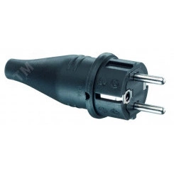 Кабельная резиновая вилка прямой ввод с мультизаземлением IP44 16A 2P+E 250V, чёрный Кабельная резиновая вилка прямой ввод с мультизаземлением IP44 16A 2P+E 250V, чёрный