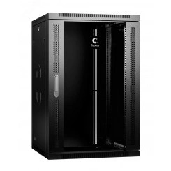 Шкаф телекоммуникационный настенный разобранный   19дюймов 18U 600x600x901mm (ШхГхВ) дверь стекло,  цвет черный (RAL 9004)