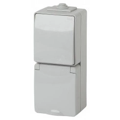 Блок розетка+выкл. верт. IP65, 16A(10AX)-250В, ОУ, Эра Эксперт, серый, 11-7607-03 Блок розетка+выкл. верт. IP65, 16A(10AX)-250В, ОУ, Эра Эксперт, серый, 11-7607-03