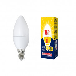 Лампа светодиодная LED-C37-9W/WW/E14/FR/NR Форма свеча, матовая. Серия Norma. Теплый белый свет (3000K). Картон. ТМ Volpe