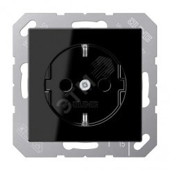 Штепсельная розетка SCHUKO одинарная, с заземлением, без шторок, 16A, 250В (механизм + накладка, без рамки). Серия A500 Материал- термопласт Цвет- черный Штепсельная розетка SCHUKO одинарная, с заземлением, без шторок, 16A, 250В (механизм + накладка, без рамки). Серия A500 Материал- термопласт Цвет- черный