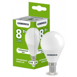 Лампа светодиодная G45 8Вт шар 4000К E14 230В GENERICA LL-G45-08-230-40-E14-G