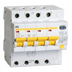 Выключатель автоматический дифференциального тока 4п C 10А 10мА тип AC 4.5кА АД-14 IEK MAD10-4-010-C-010