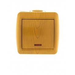 Выключатель 1-кл. ОП Nata 10А IP20 с подсветкой ольха LEZARD 710-0700-111