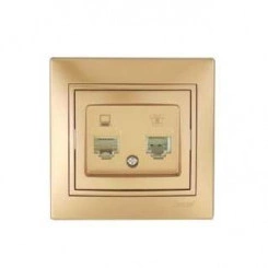 Розетка компьютерная + телефонная 2-м СП Mira RJ45 + RJ11 зол. метал. LEZARD 701-1313-143