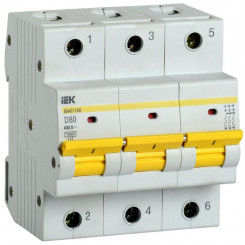 Выключатель автоматический модульный 3п D 80А 15кА ВА47-150 IEK MVA50-3-080-D