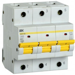 Выключатель автоматический модульный 3п D 63А 15кА ВА47-150 IEK MVA50-3-063-D