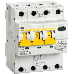 Выключатель автоматический дифференциального тока 4п C 16А 300мА тип A 6кА АВДТ-34 IEK MAD22-6-016-C-300
