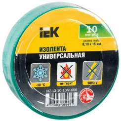 Изолента ПВХ 0.13х15мм (рул.10м) зел. IEK UIZ-13-10-10M-K06