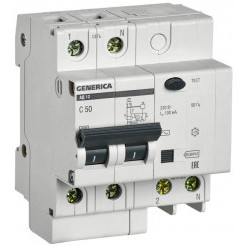 Выключатель автоматический дифференциального тока 2п 50А 100мА АД12 GENERICA MAD15-2-050-C-100