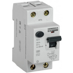 Выключатель дифференциального тока (УЗО) 2п 63А 300мА тип AC ВД1-63 GENERICA MDV15-2-063-300