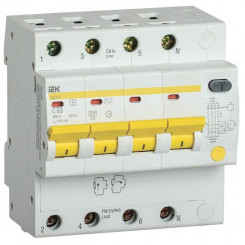 Выключатель автоматический дифференциального тока селективный 4п 63А 100мА тип AC АД14S IEK MAD13-4-063-C-100